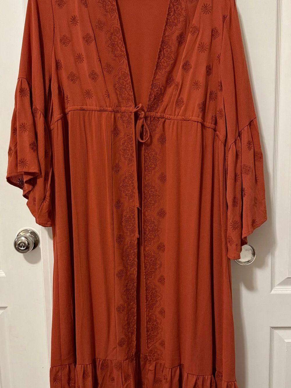 torrid Rust Orange Embroidered Tie-Front Kimono